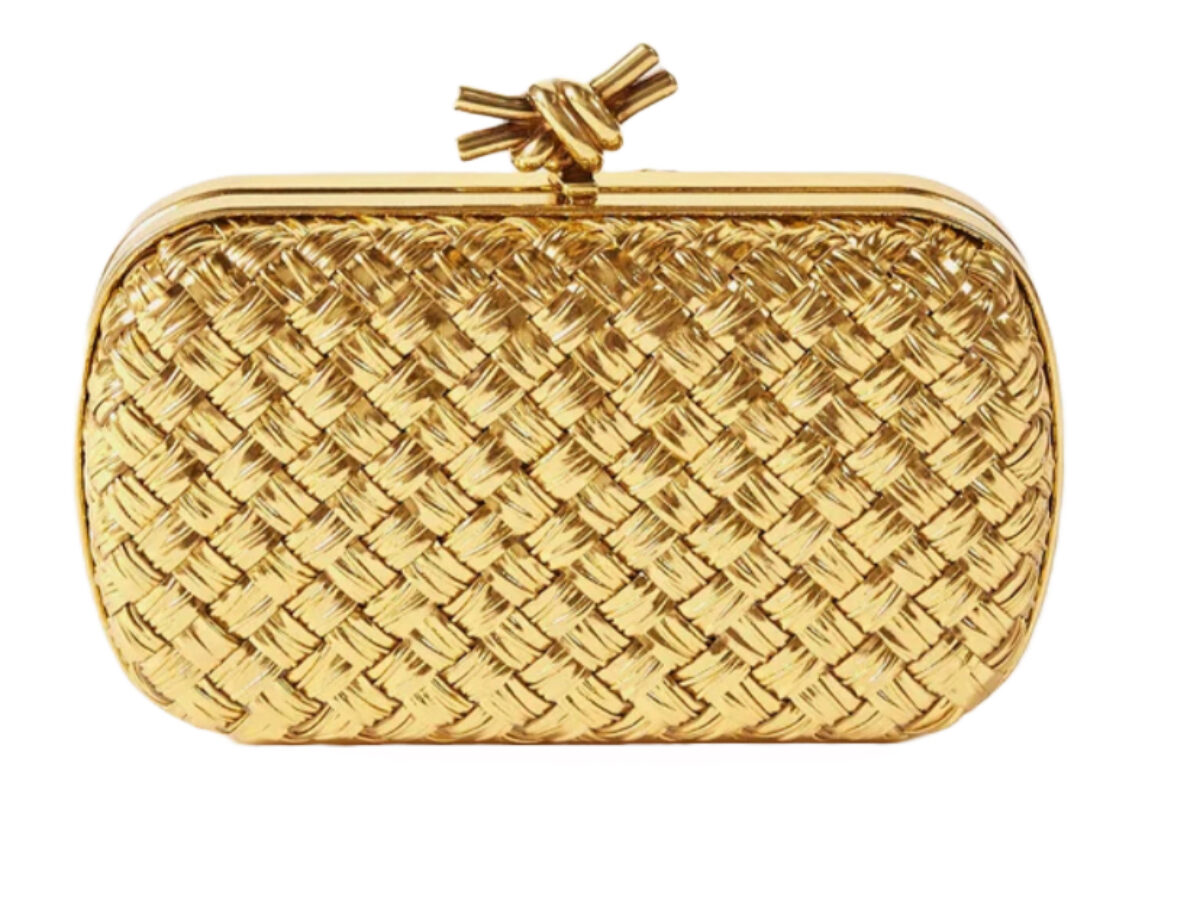 Bottega Veneta Gold Knot Intrecciato leather clutch bag